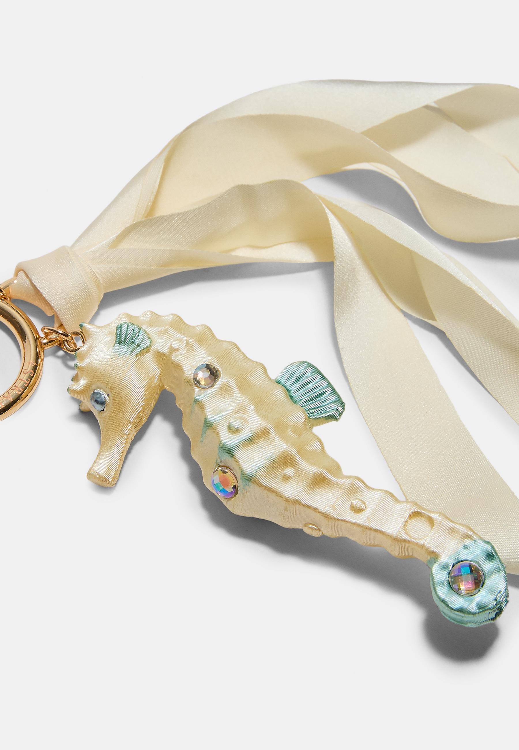 Seahorse charm key ring — White