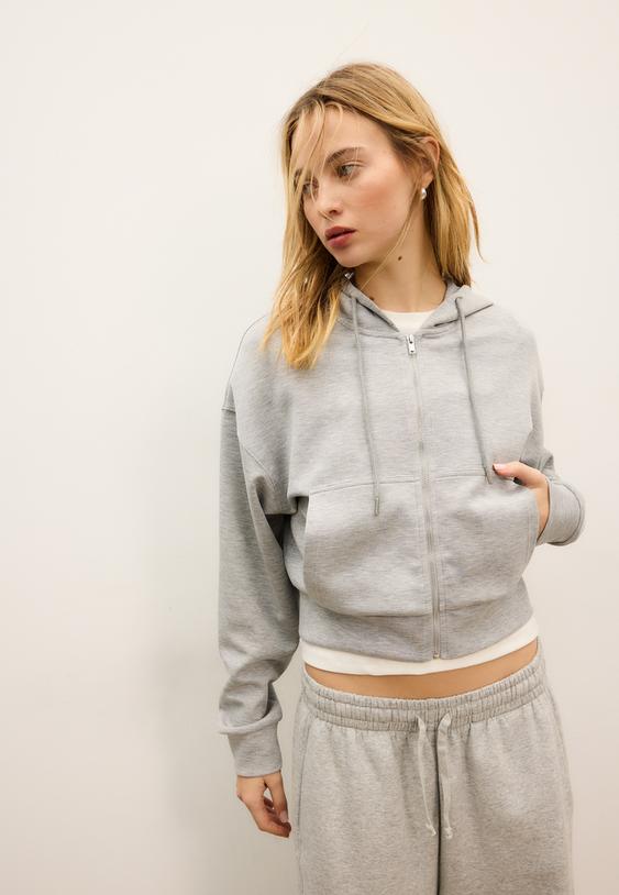 Stradivarius Hanorac Cu Fermoar, Moale La Atingere Gris Amestec M