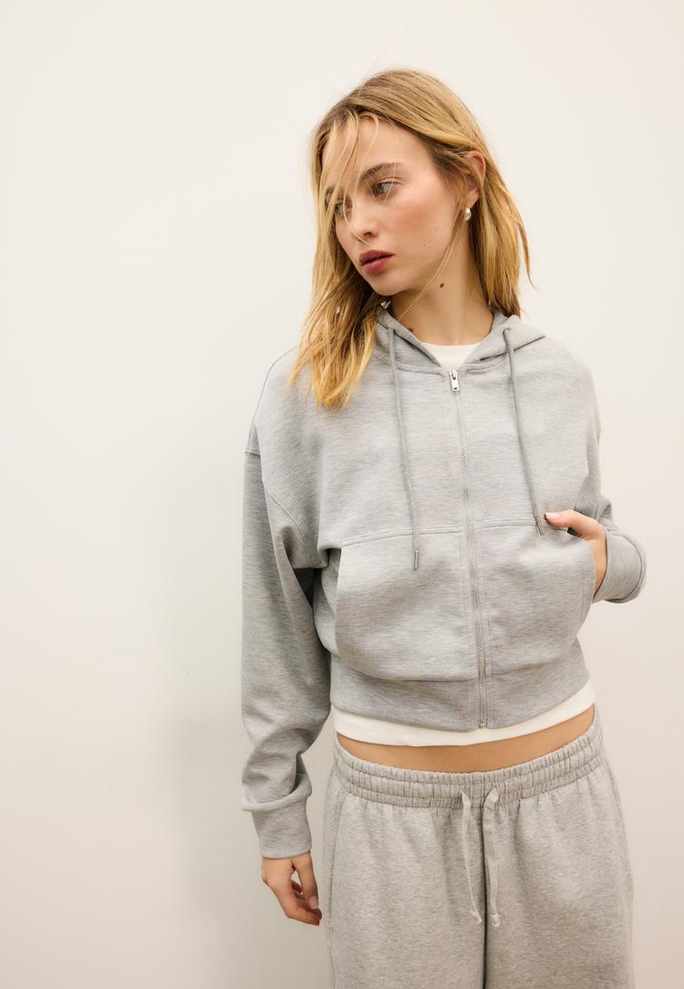 Stradivarius Hanorac Cu Fermoar, Moale La Atingere Gris Amestec L