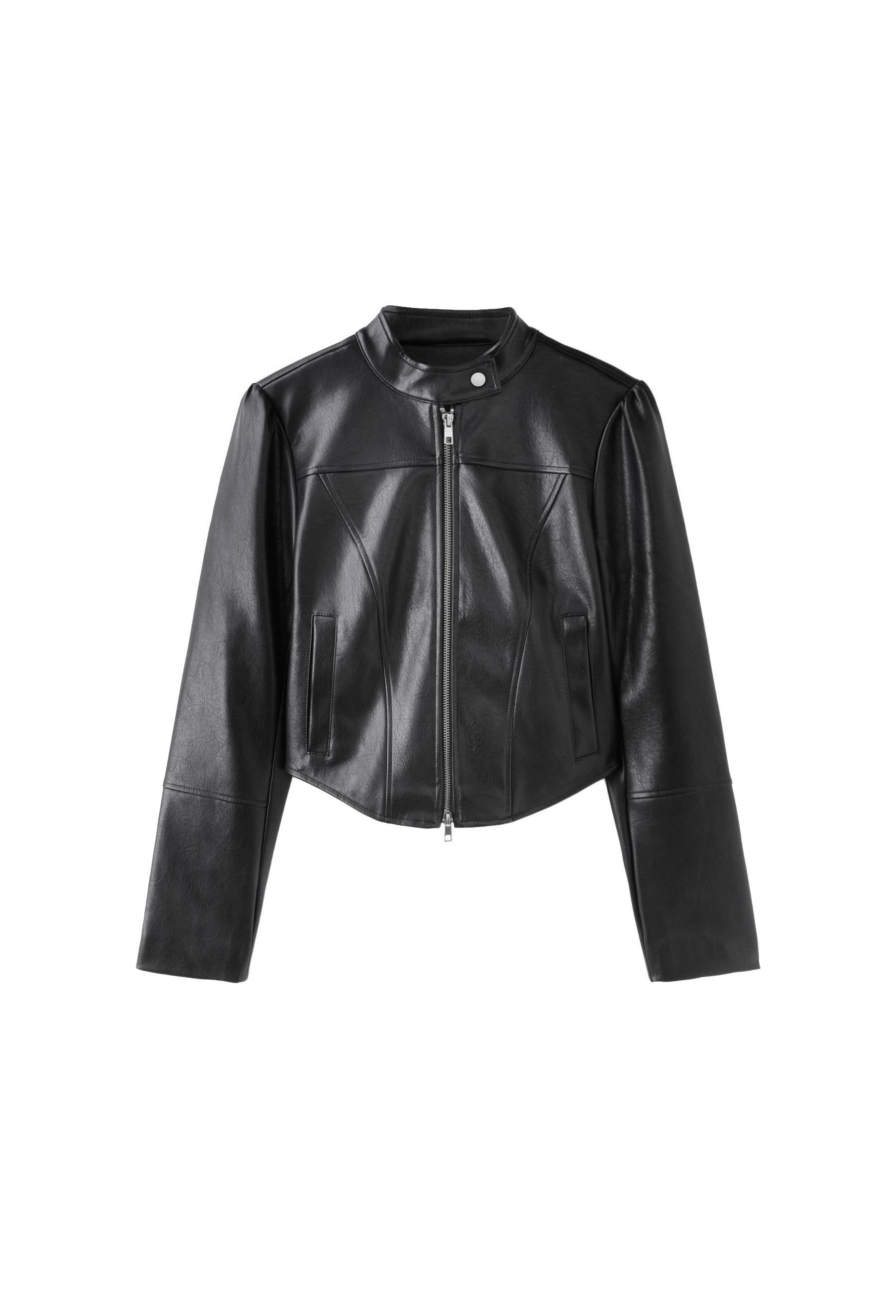 Cropped leather effect biker jacket — Black