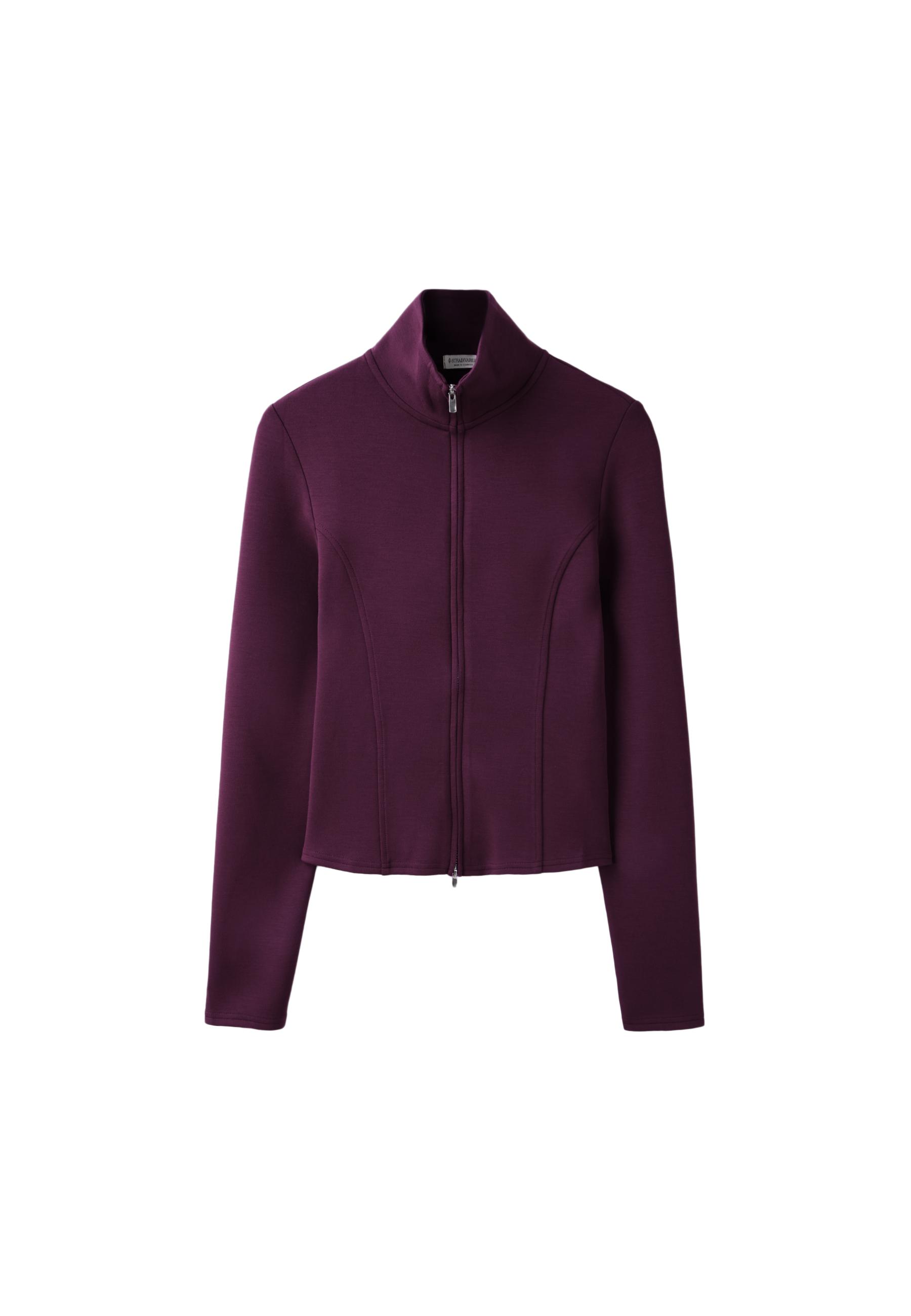Soft-touch fitted zip-up sweatshirt — Dark purple