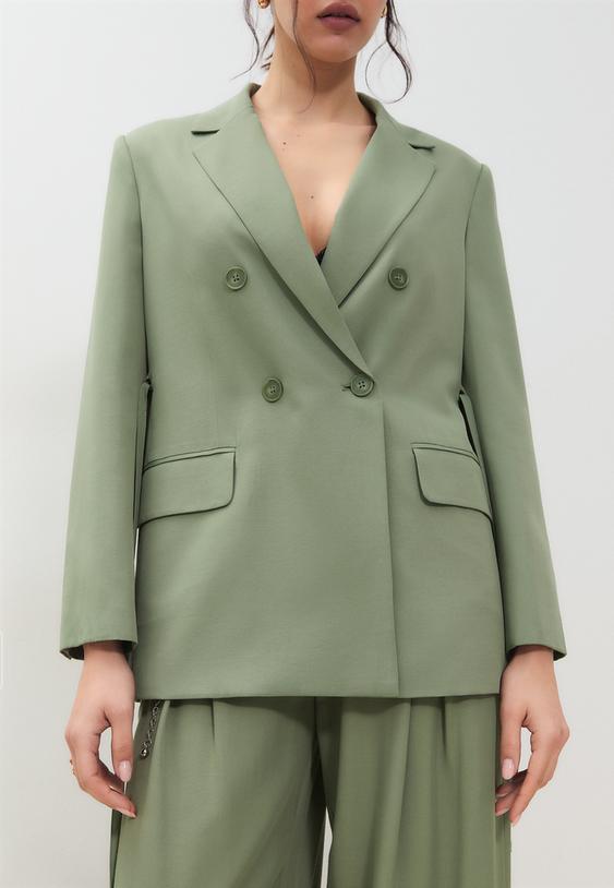 Stradivarius Belted Blazer Khaki M