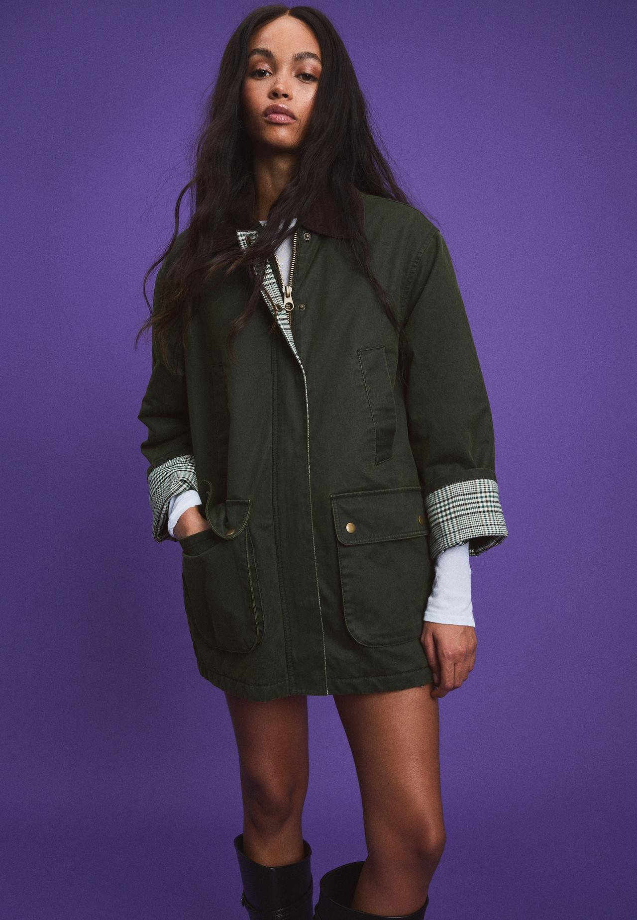 Waxed-effect parka — Khaki