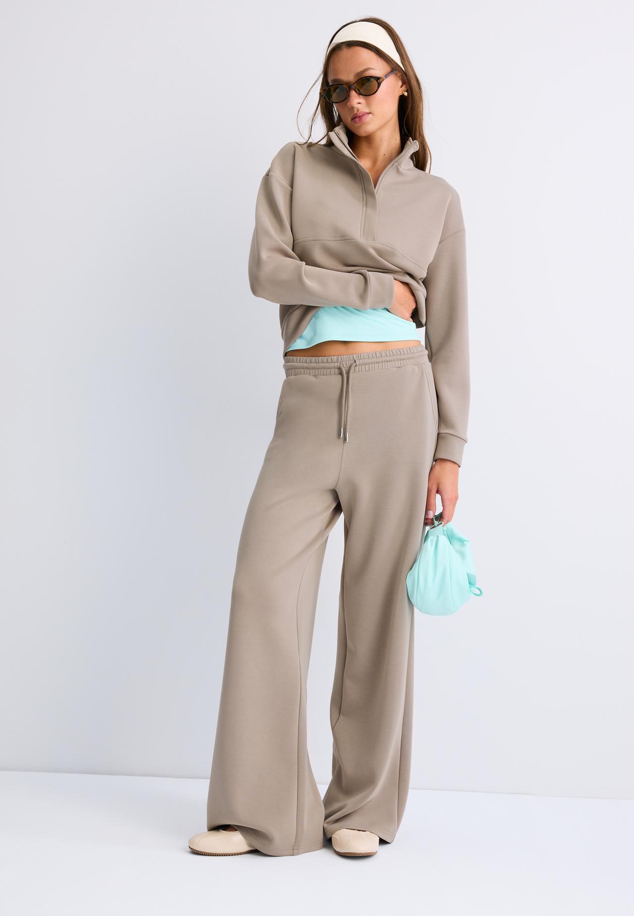 Soft-touch palazzo jogger trousers — Beige