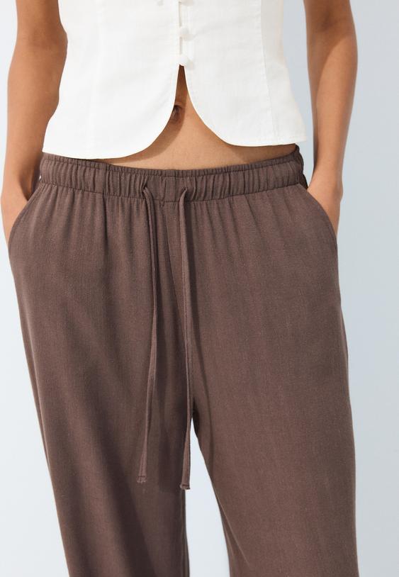rechte broek met linnenlook