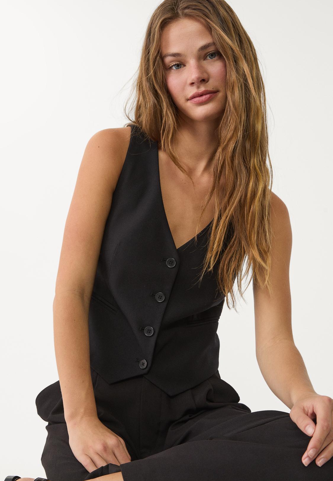 Chaleco Corto Stradivarius Chaleco Vestido Combinar Chaleco Beige