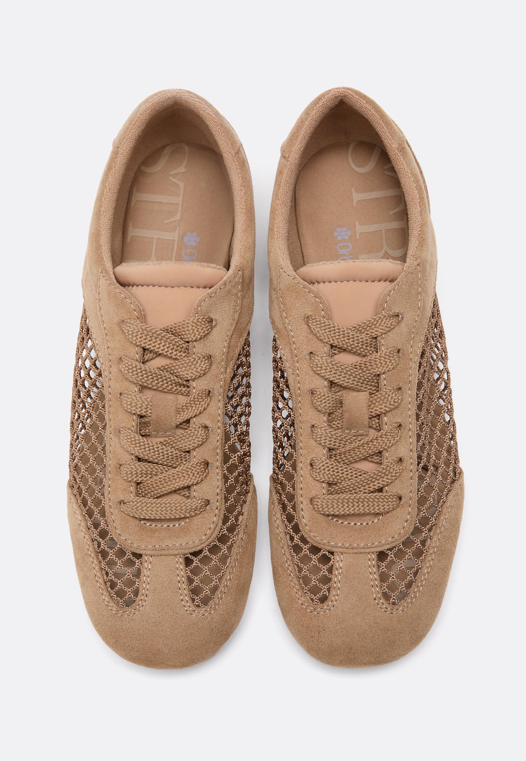 Faux suede mesh trainers — BEIGE