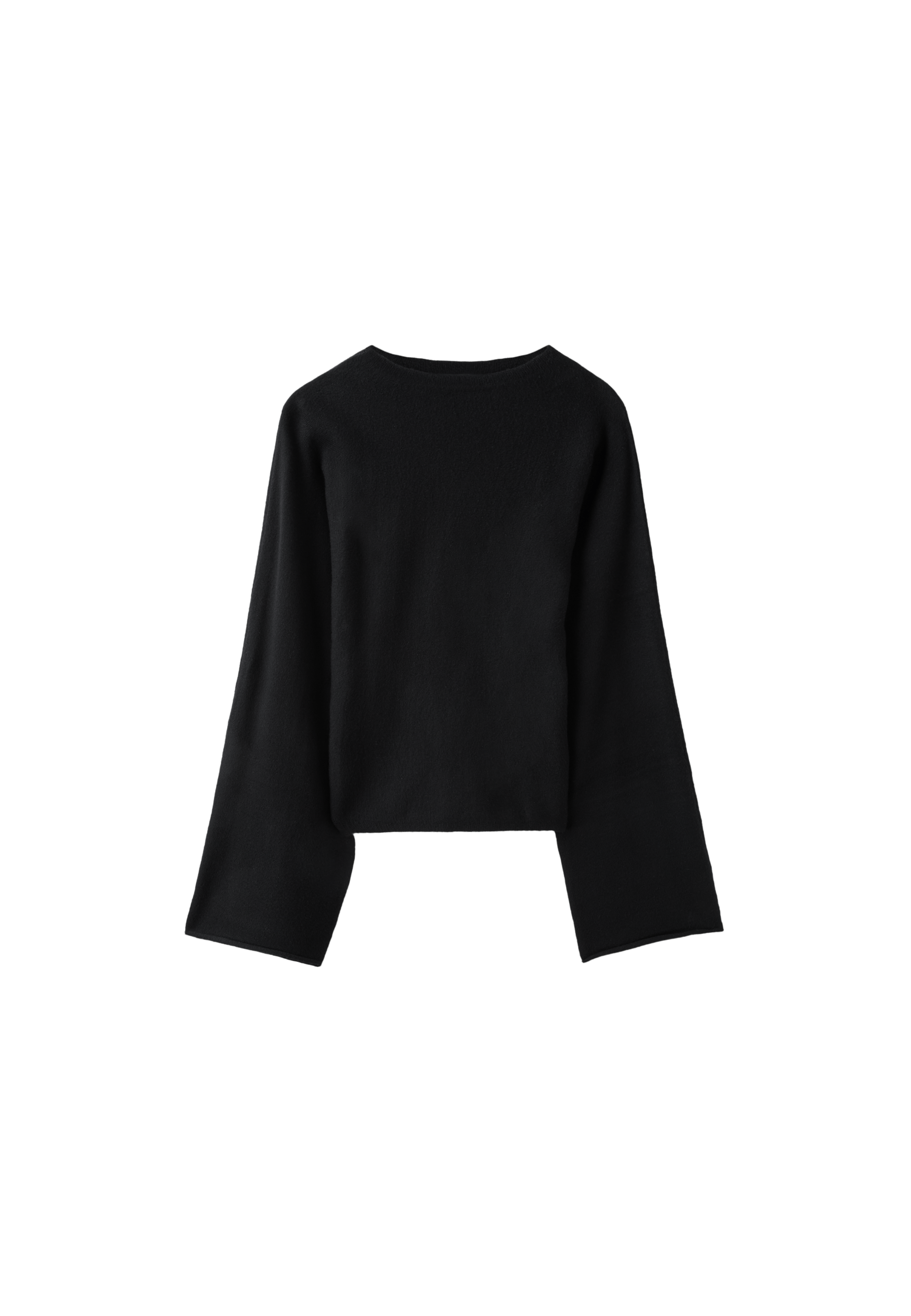 Stand collar knit jumper with kimono sleeves — Black