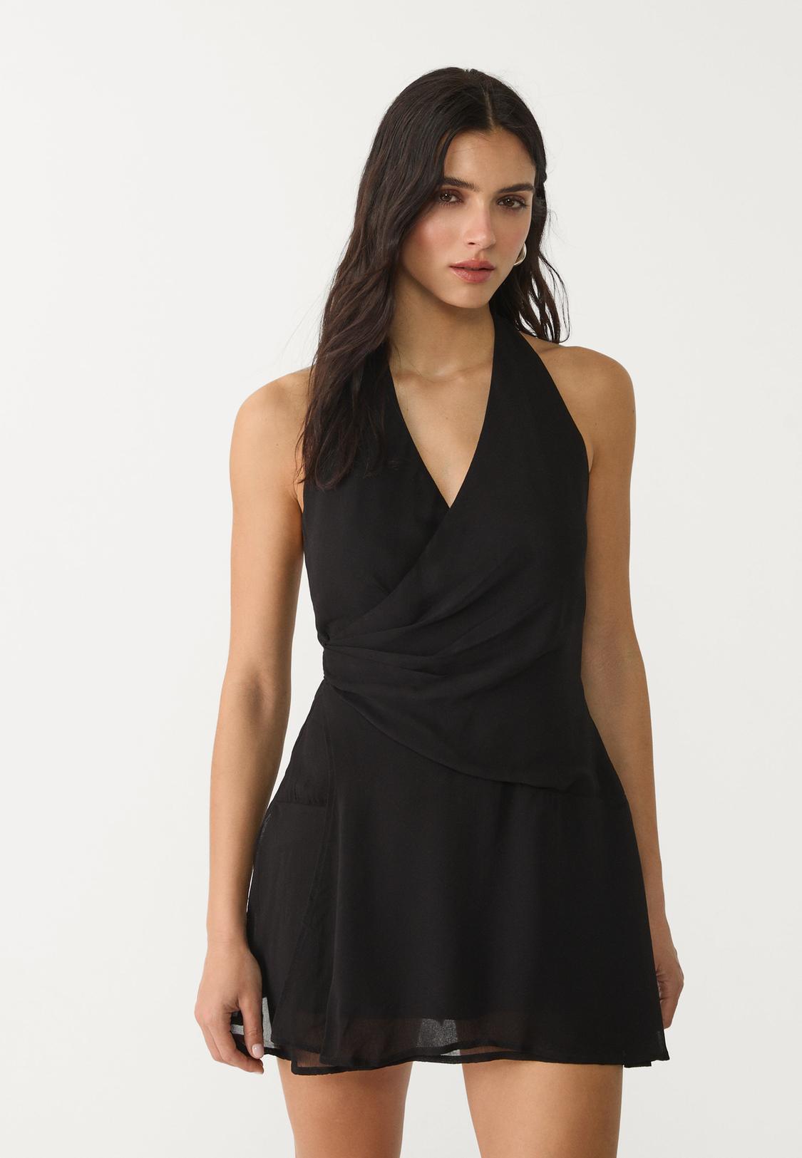 Moda Mono Largo Plisado Volantes Stradivarius Vestido Halter