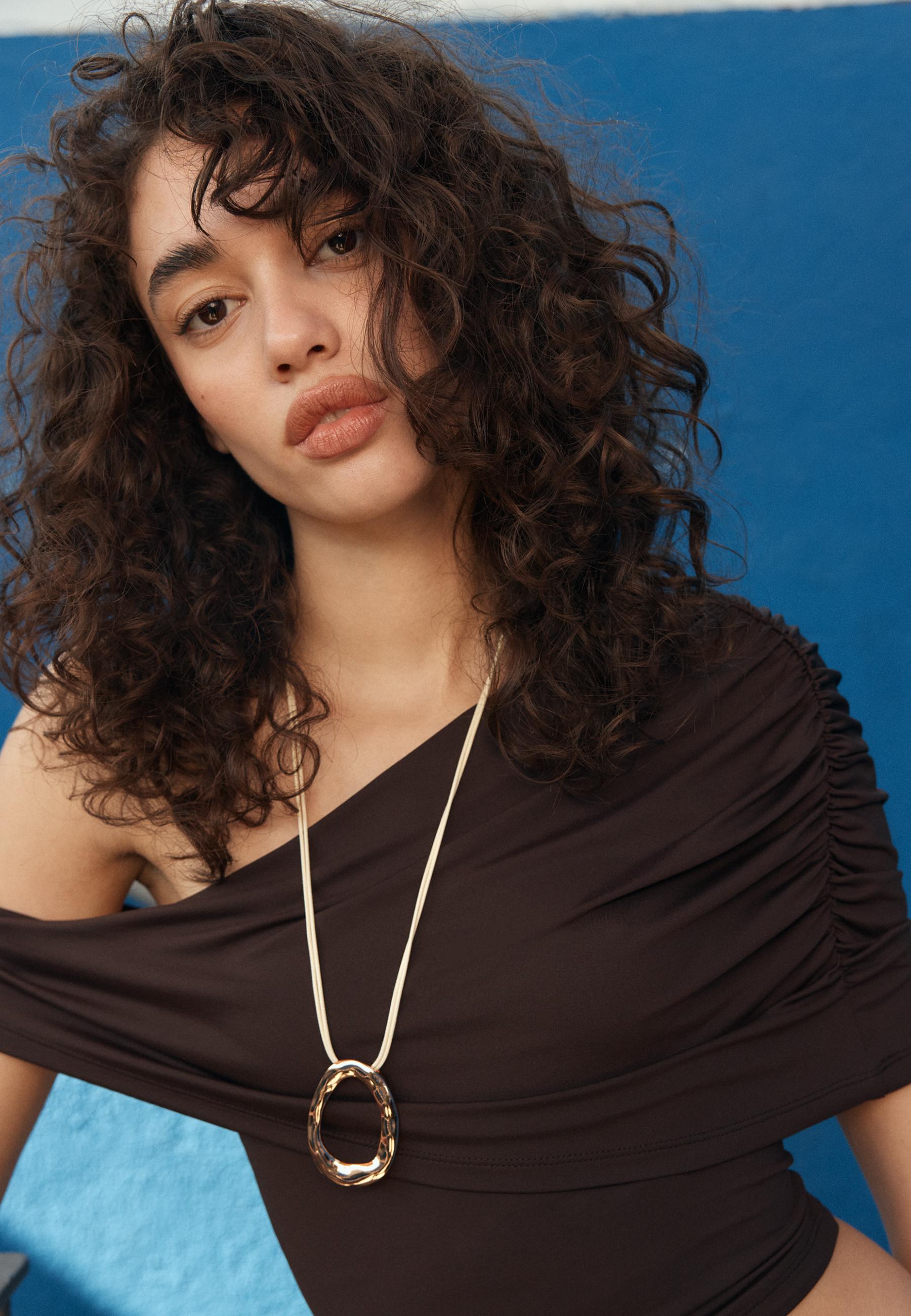 Draped polyamide top — Brown