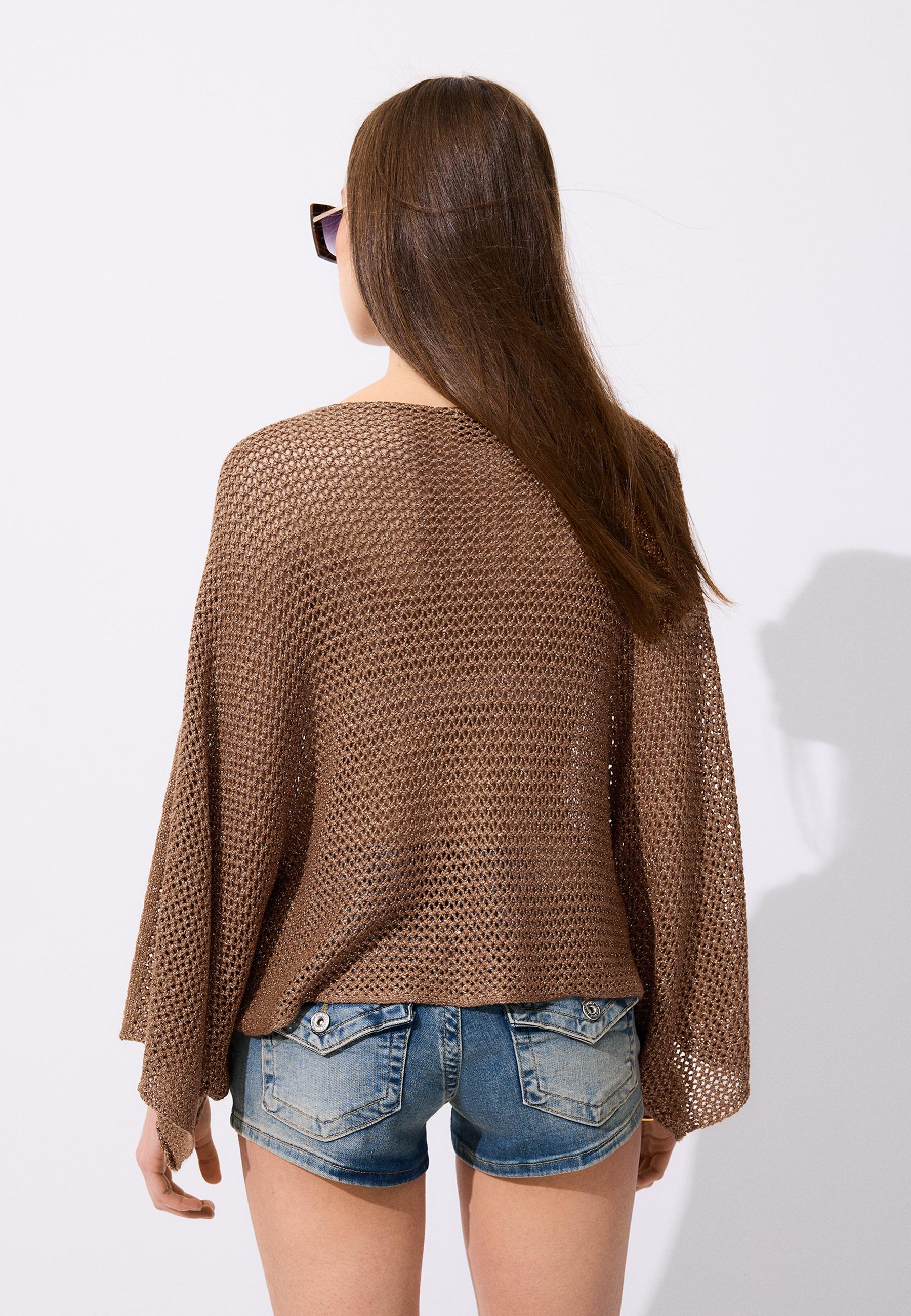 Metallic knit cape — Brown