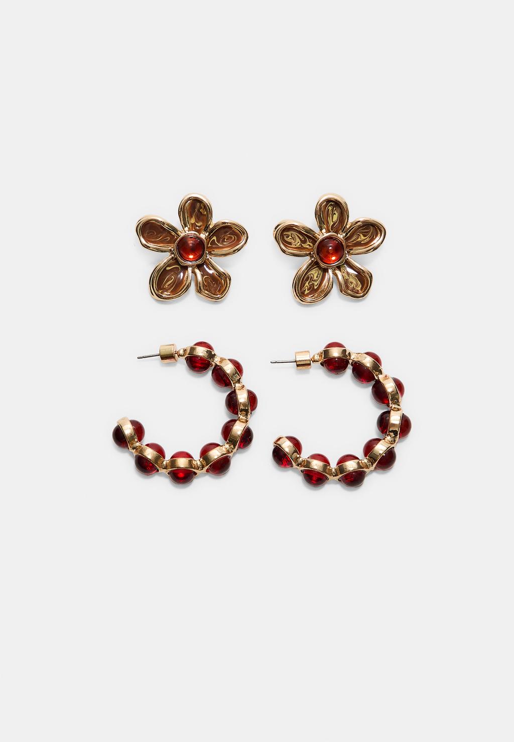 Lot de 2 boucles d'oreilles fleur émaillée
