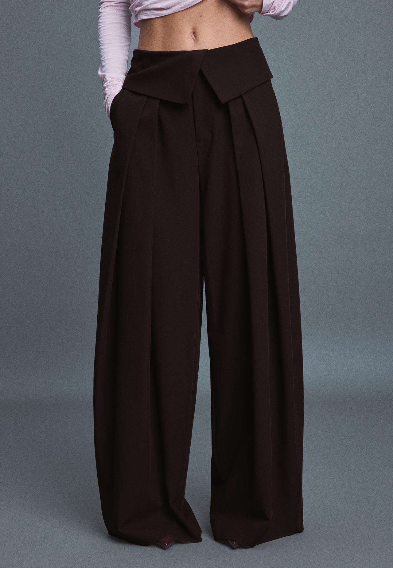 Turn-up waist smart trousers — Brown