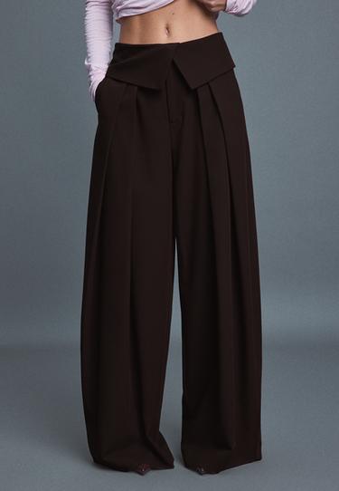 Turn-up waist smart trousers — Brown 3