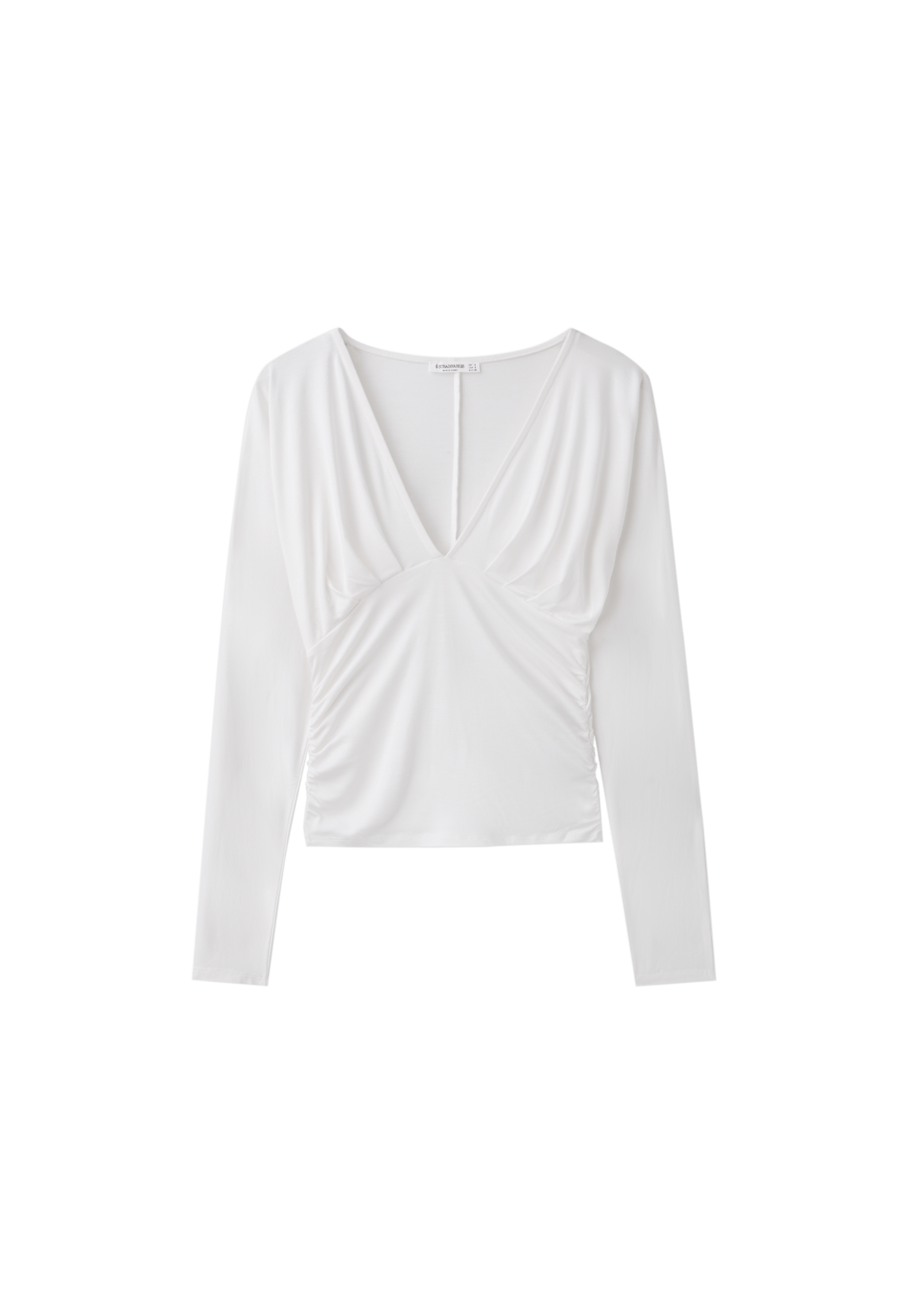 Long sleeve V-neck T-shirt — Ecru