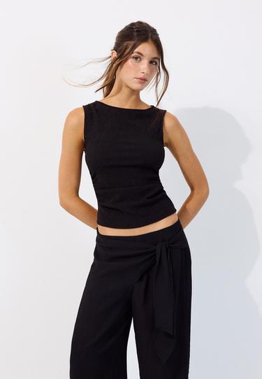 Textured ruched top — Black 3