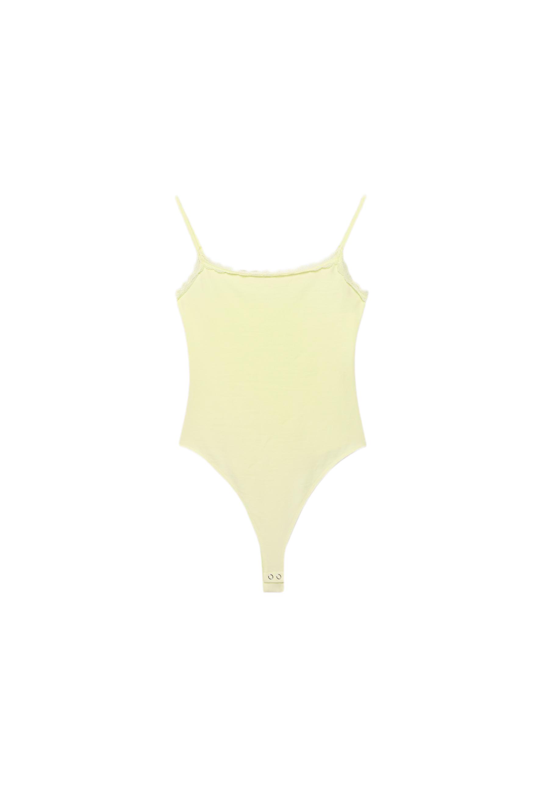 Bodysuit with blonde lace detail — Pastel yellow