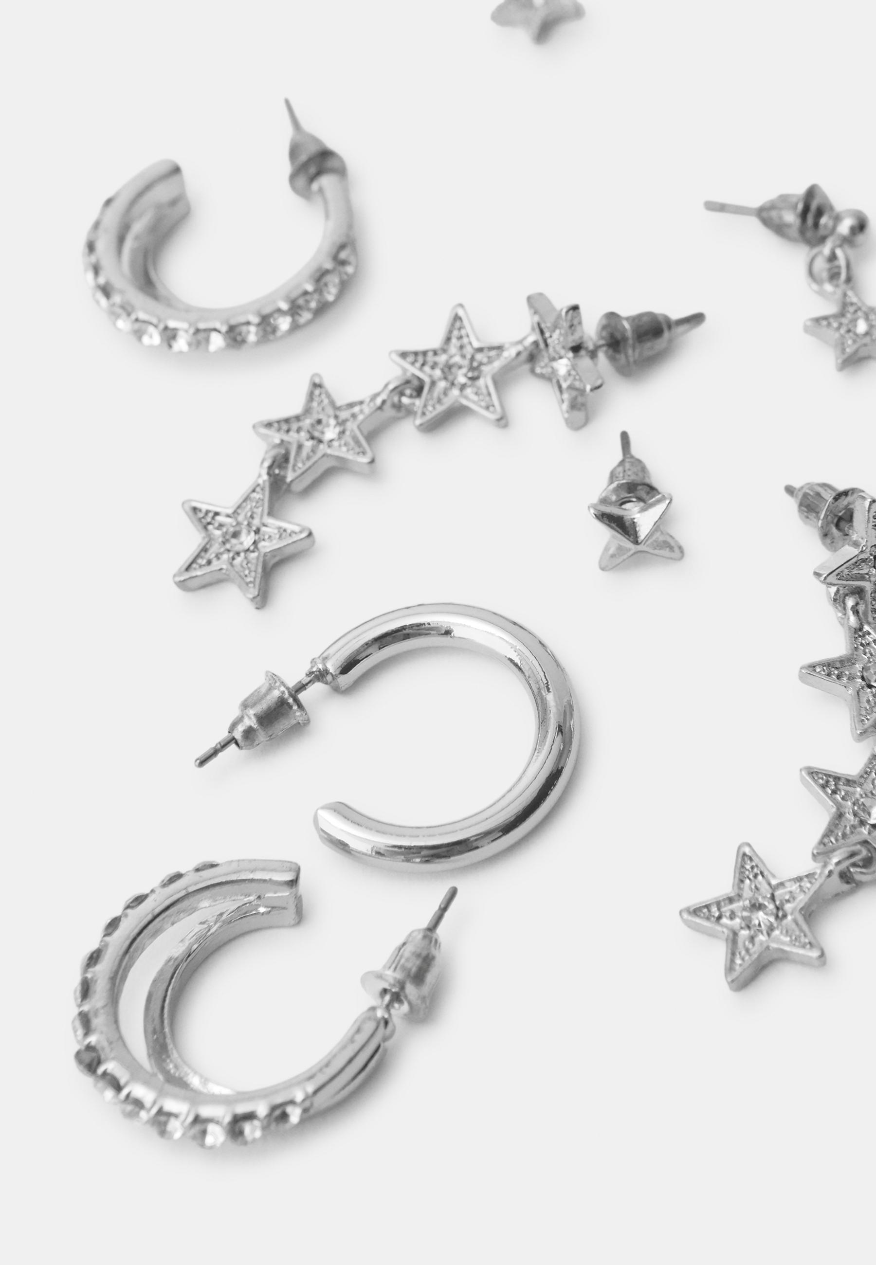 Set of 6 multipack star earrings — Grey