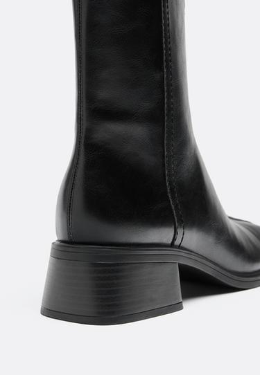 Flat leather effect ankle boots — BLACK  4
