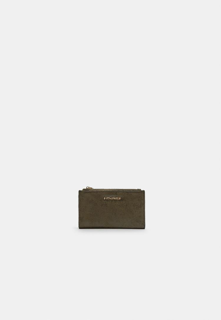 Stradivarius Třpytivá Peněženka S Pouzdrem Na Karty A Zipem Khaki Os