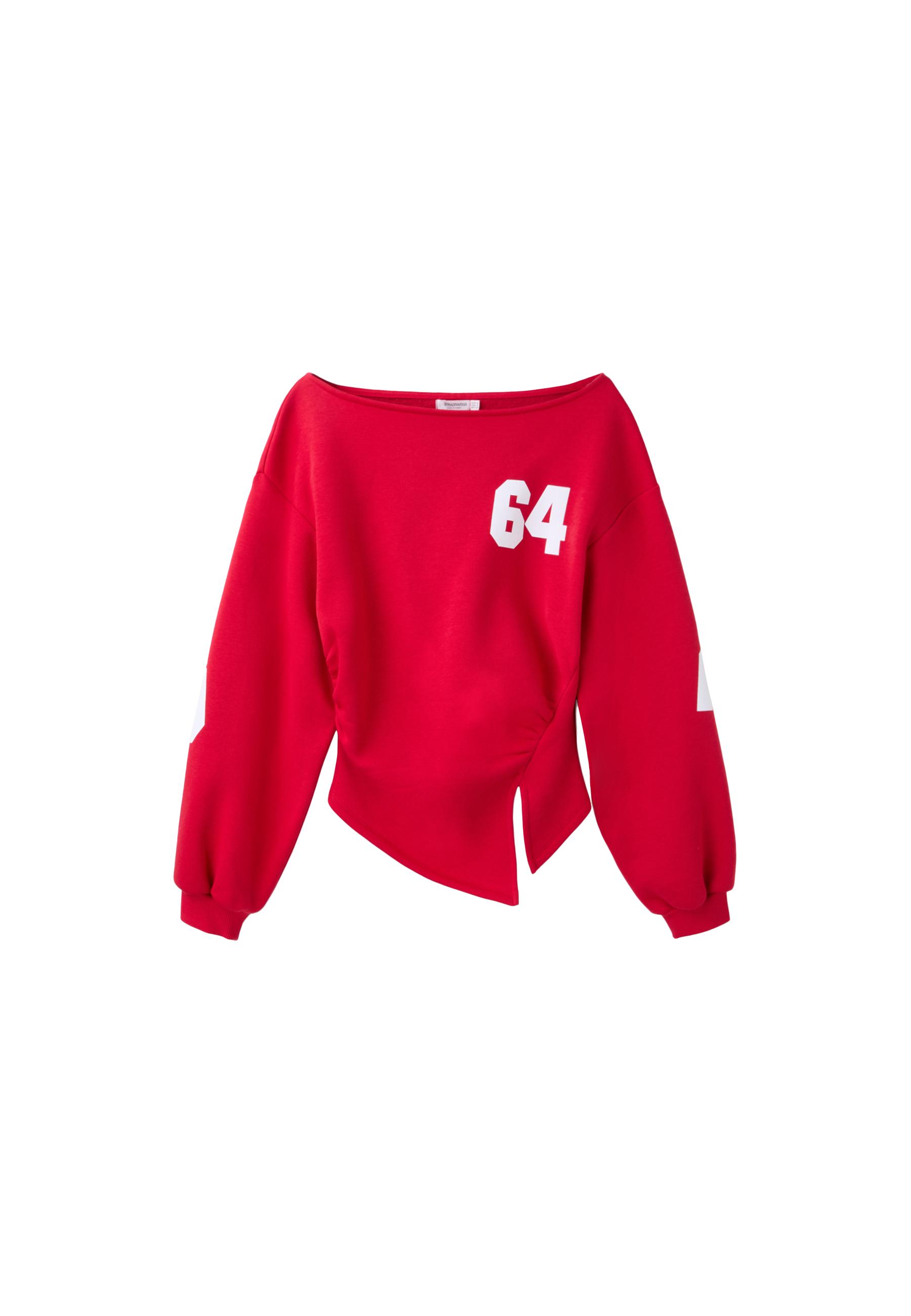 Fitted asymmetric print sweatshirt — Red