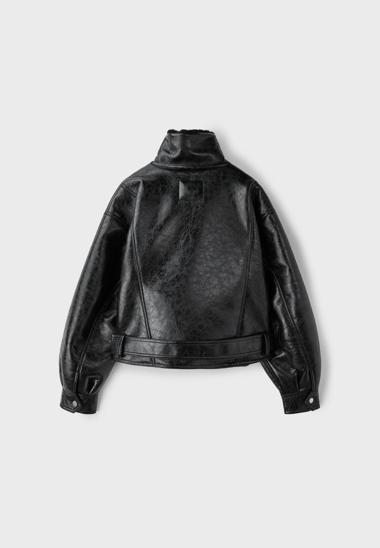 High neck double-faced biker jacket — Black