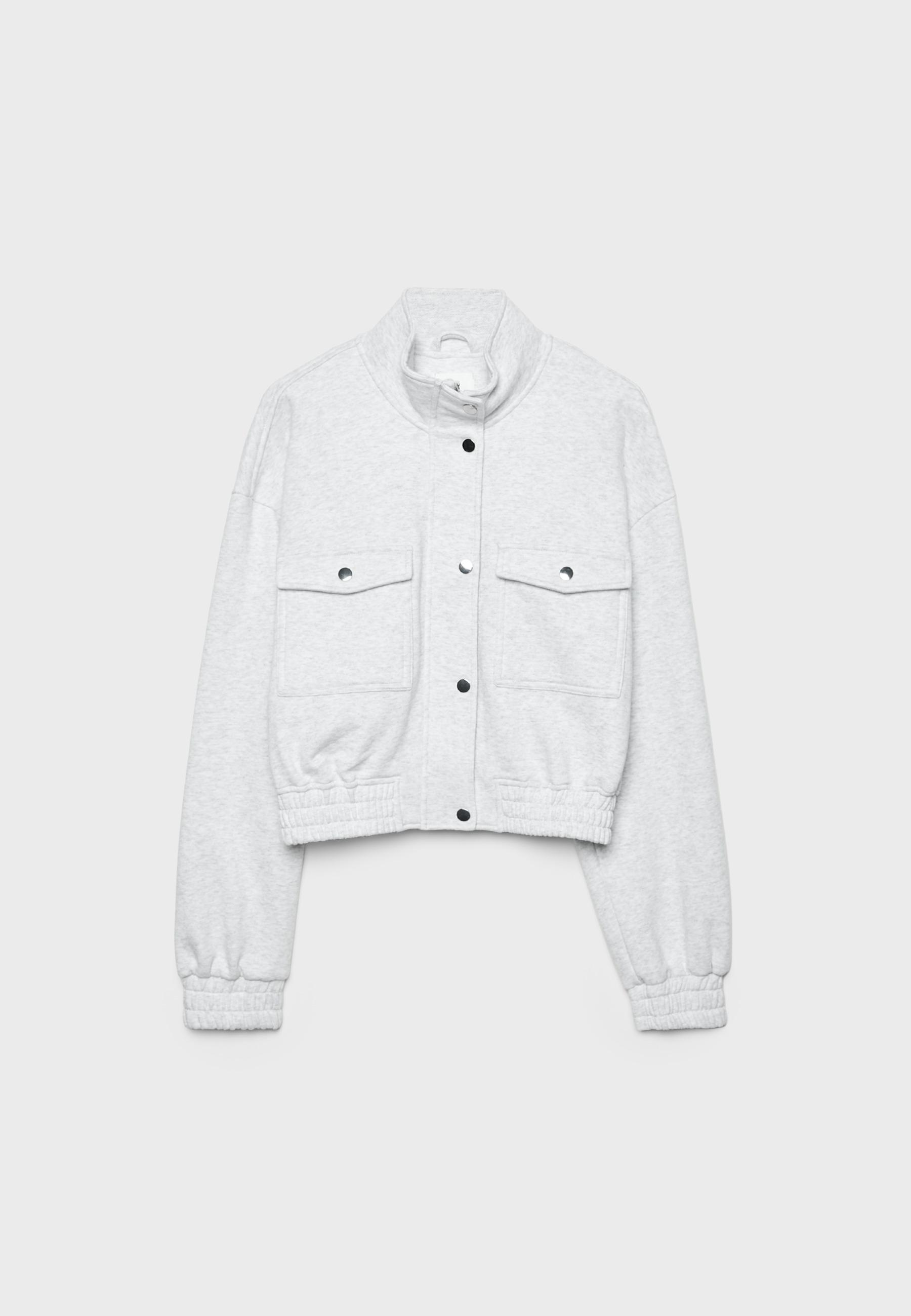 High neck sweatshirt jacket — Grey melange