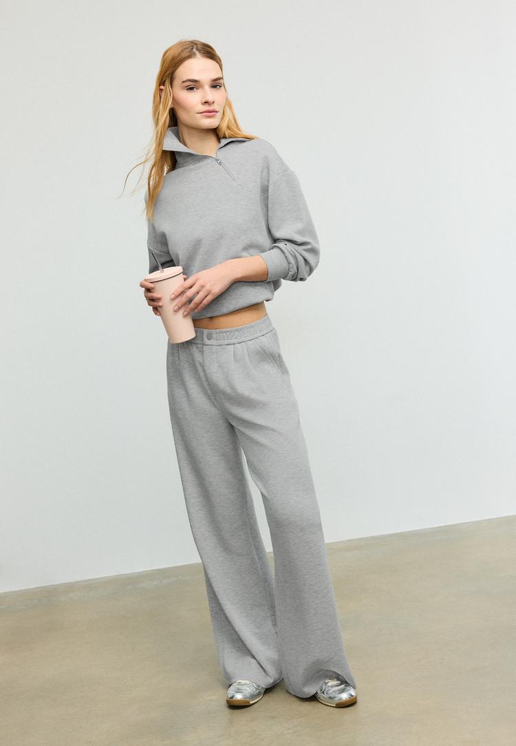 Stradivarius Φούτερ Με Πλαινό Φερμουάρ Απαλής Υφής Γκρι Μελανζέ S