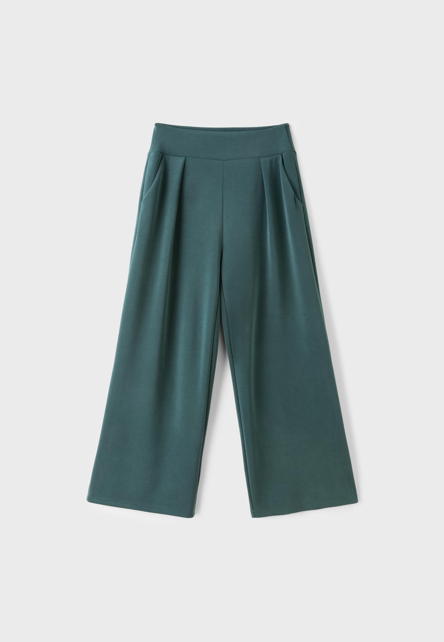 Soft-touch wide-leg trousers with darts — Khaki