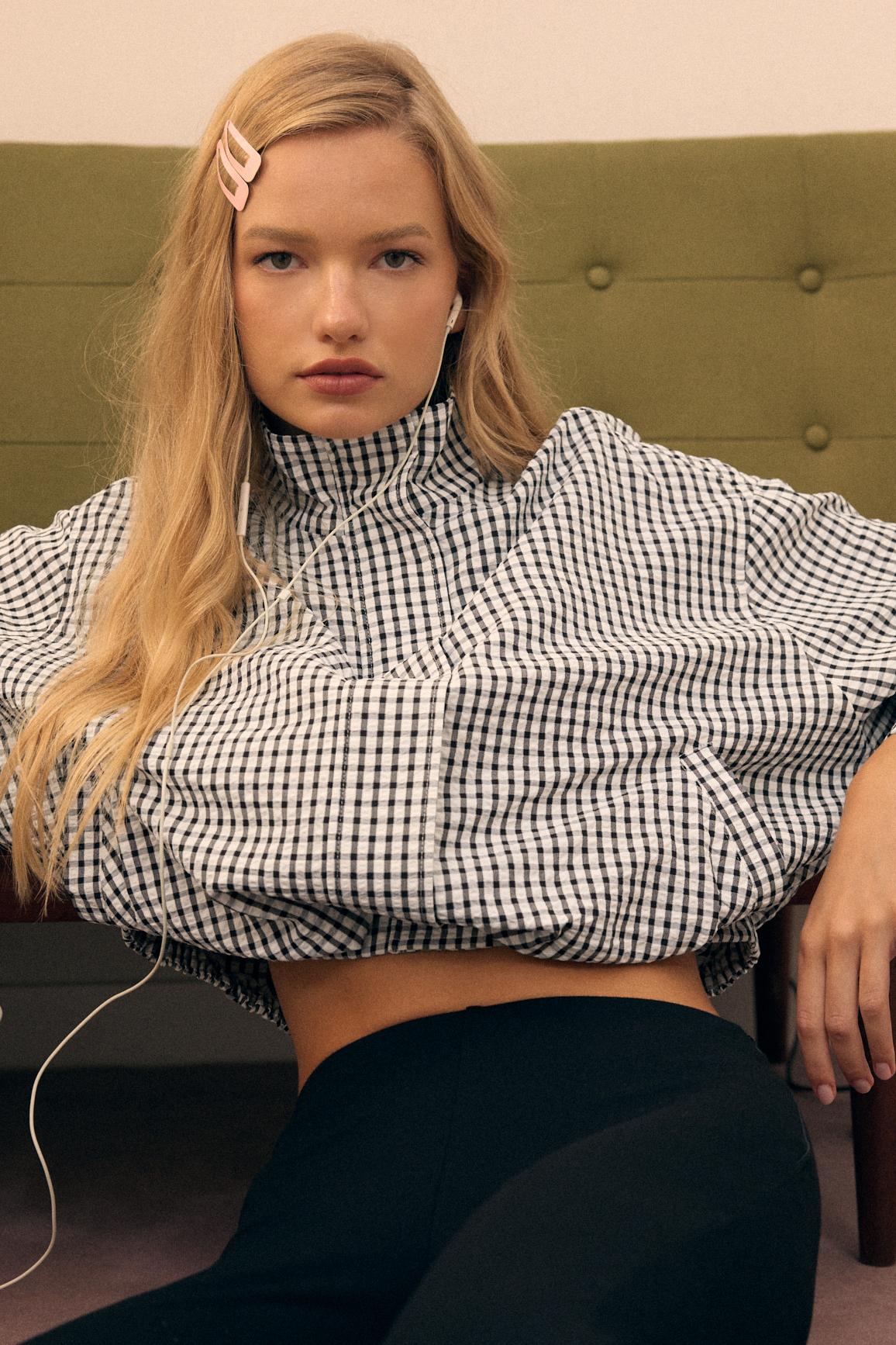 Stradivarius Ekose desenli oversize ceket görsel 7