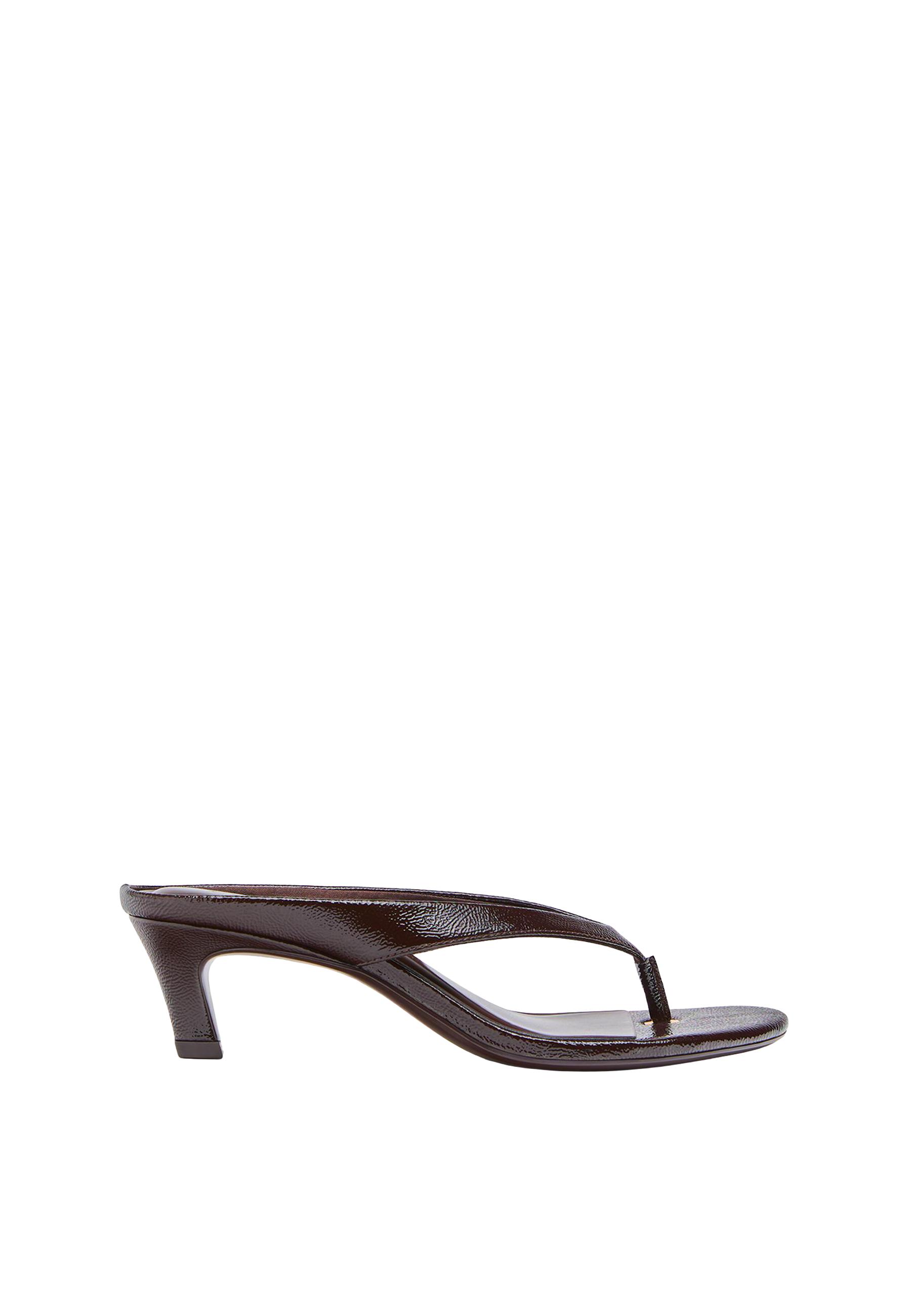 Leather effect thong heeled sandals — BROWN