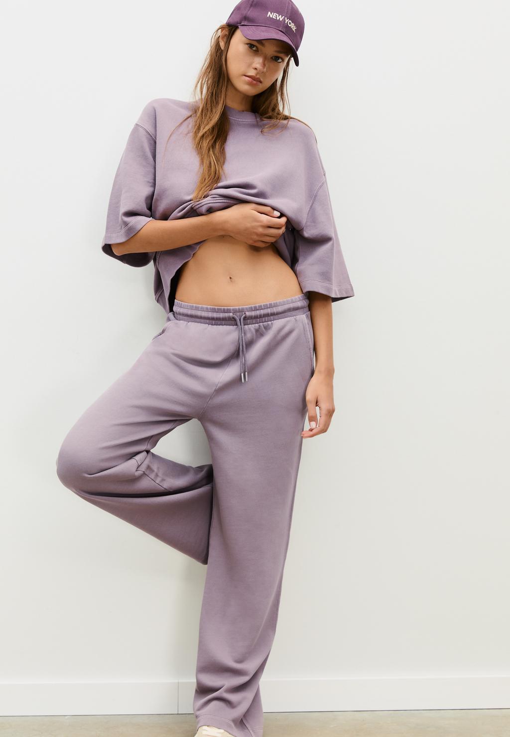Joggingbroek met rechte pijpen en gewassen look