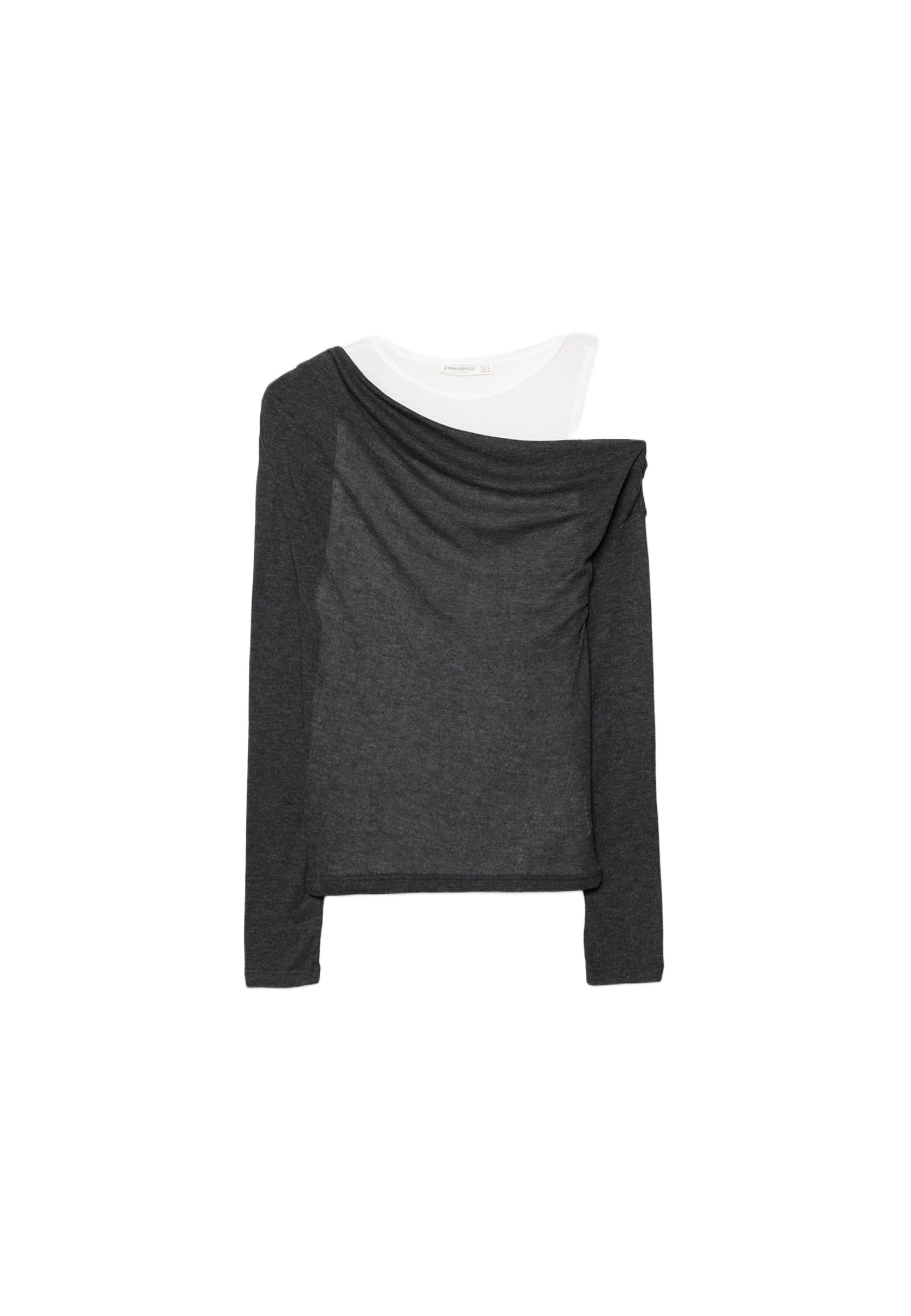 Asymmetric double T-shirt — Dark grey