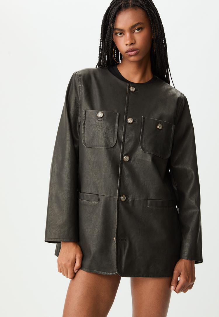 buttoned leather effect blazer