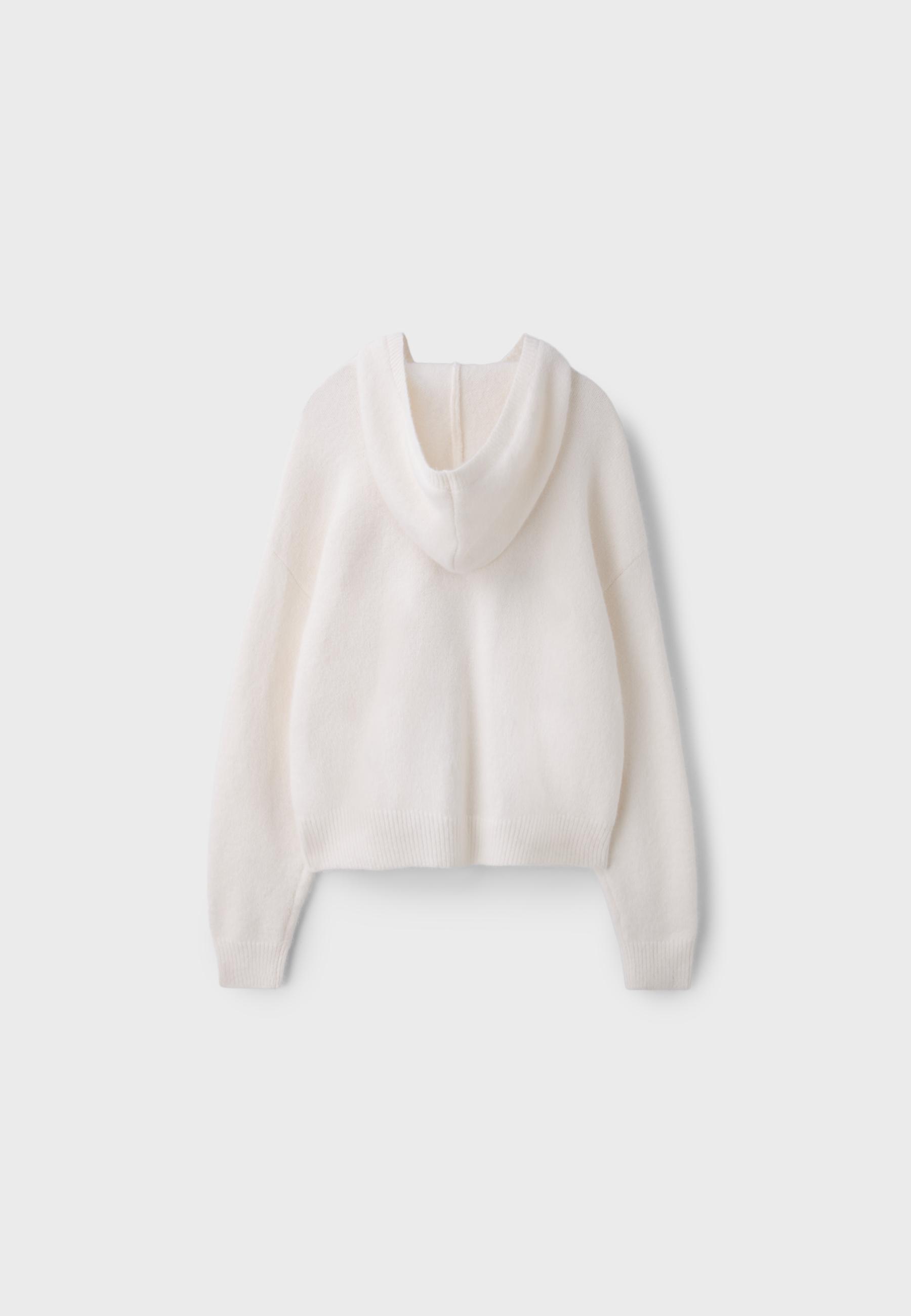 Zipped hooded knit cardigan — Ecru