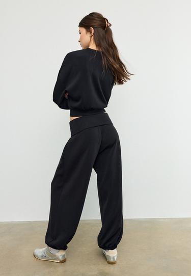 Soft-touch balloon jogger trousers with turn-up waist — Black 4