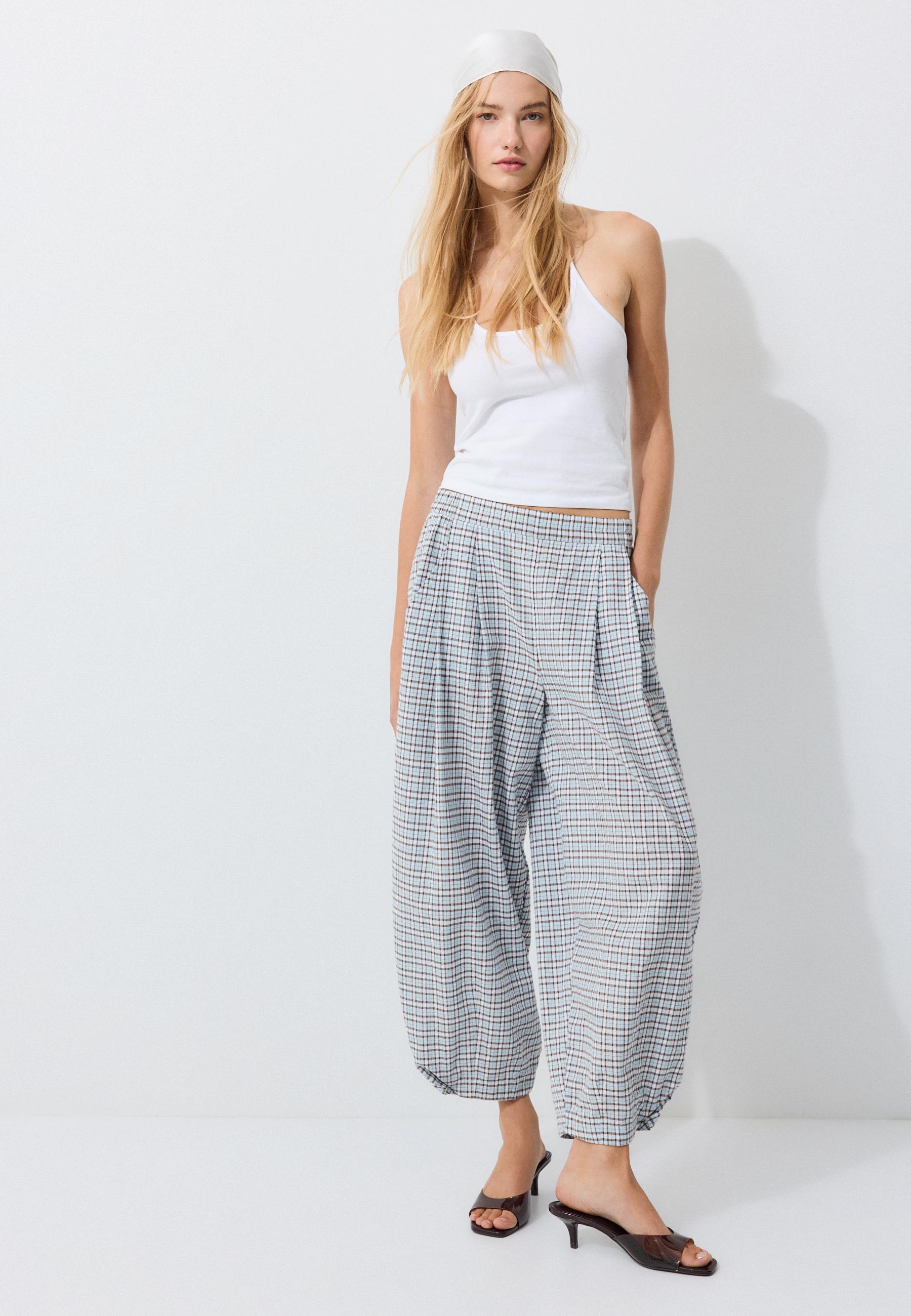 Stradivarius Χυτό Παντελόνι Barrel Σιέλ L
