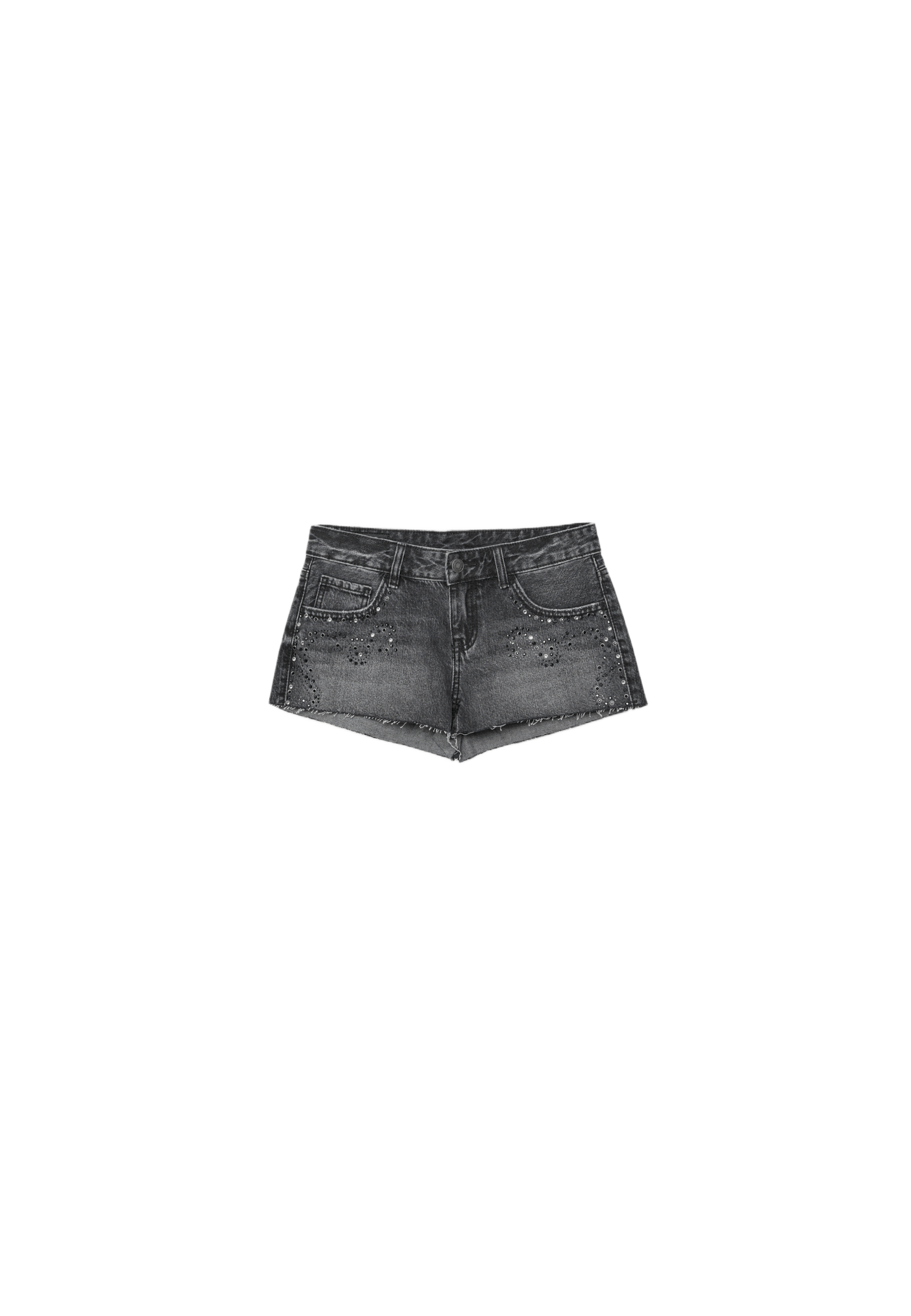 Denim shorts with rhinestones — LIGHT GREY DENIM WASH