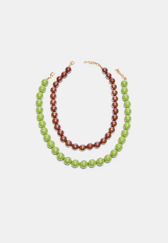 Stradivarius Set 2 Coliere Biluțe Verde Os