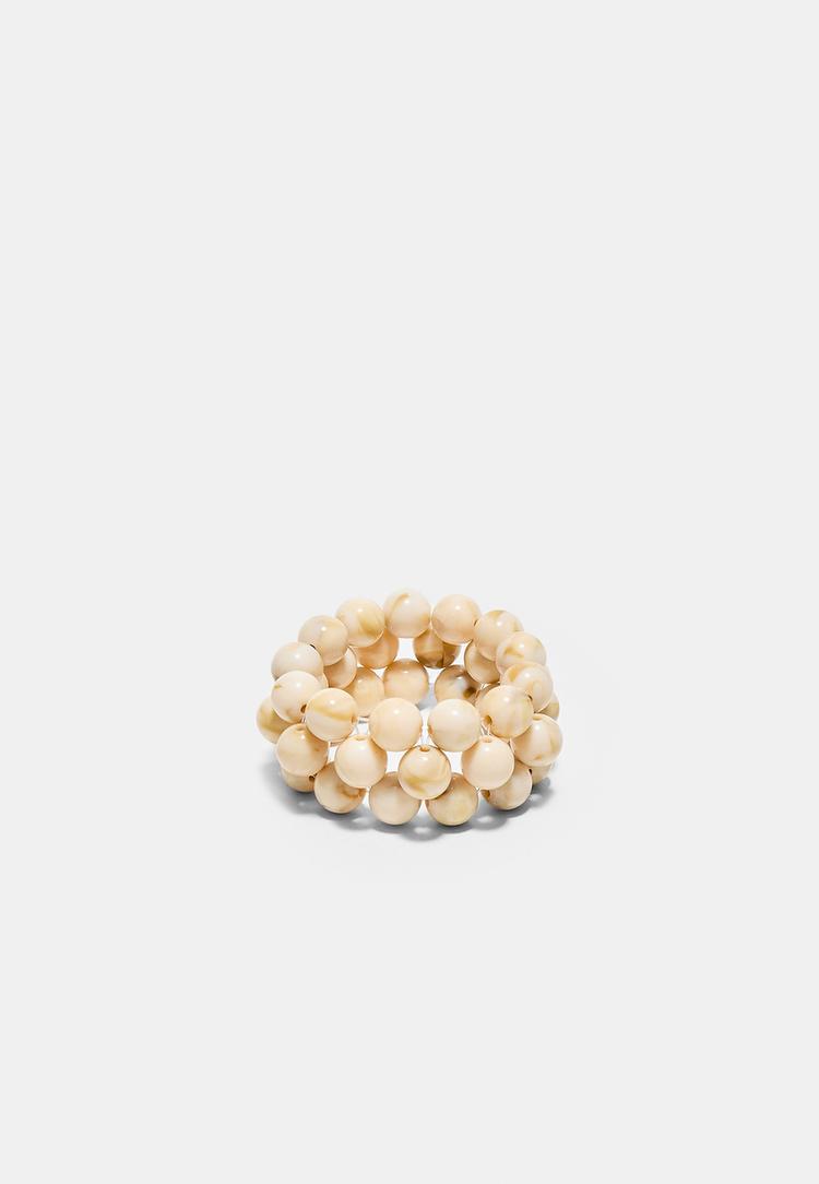 Stradivarius Elastische Armband Met Kraaltjes Ecru Os