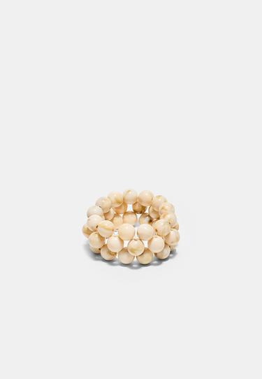 Beaded stretch bracelet — Ecru 1