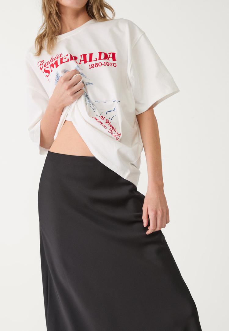 falda midi satinada