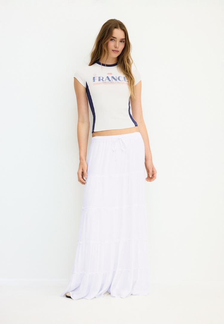 Stradivarius Tricou Mondial Guler Contrastant Bleumarin Xs