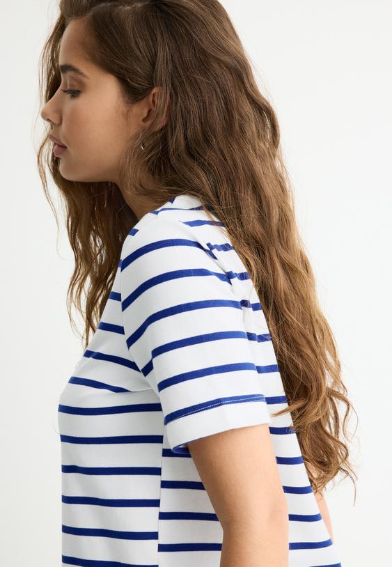 Stradivarius T-Shirt Basique Regular Fit Heavy Weight Rayures Bleu Électrique L