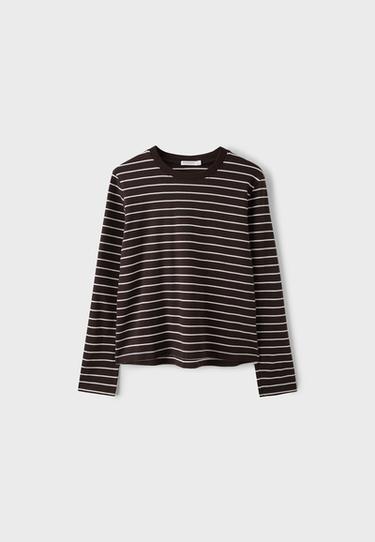 Long sleeve striped T-shirt — Brown 7