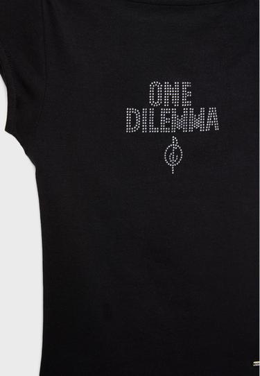 One Dilemma short sleeve boat neck T-shirt with rhinestones — Black 8