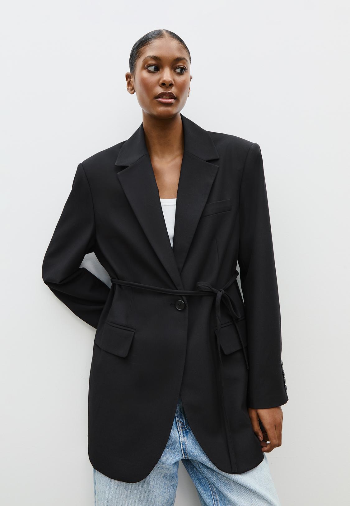 Black Blazer With Belt Straight Fit Blazer With Belt Jaket Hitam