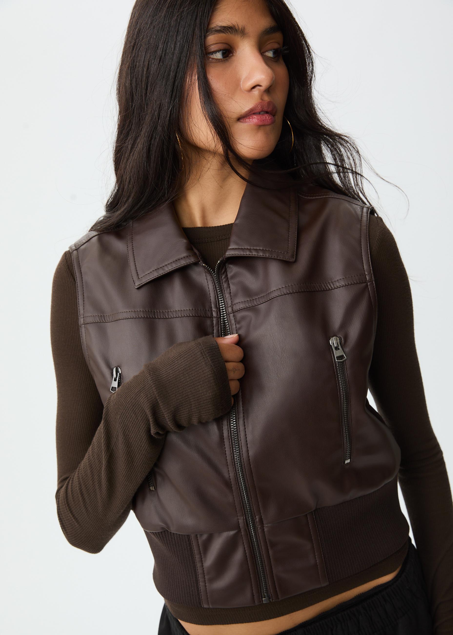 Leather effect waistcoat with zips - Women's fashion