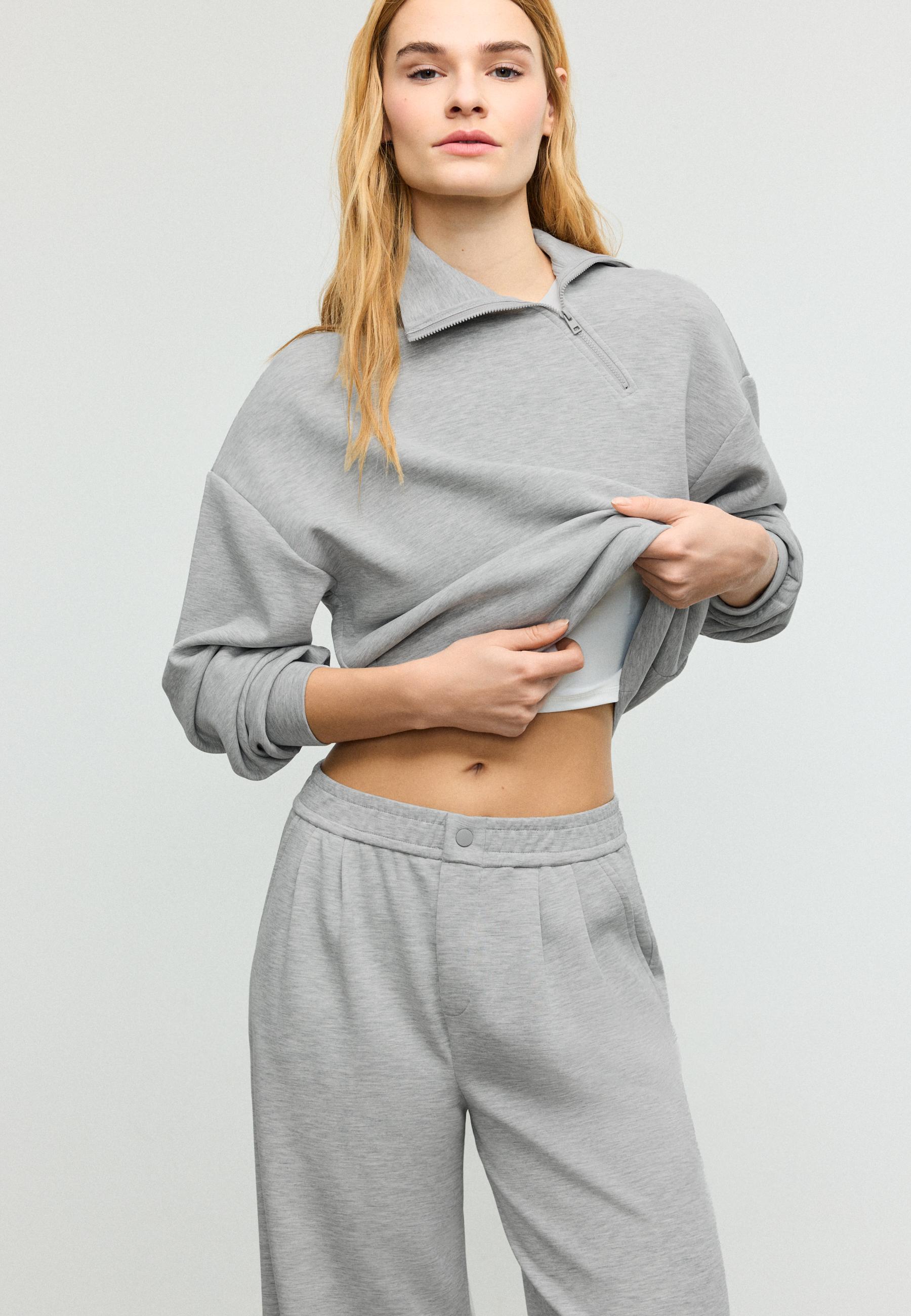 Soft-touch sweatshirt with side zip — Grey melange