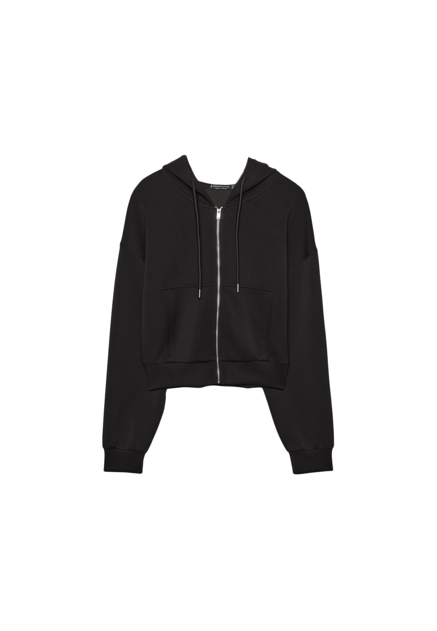 Soft-feel zip-up sweatshirt — Black